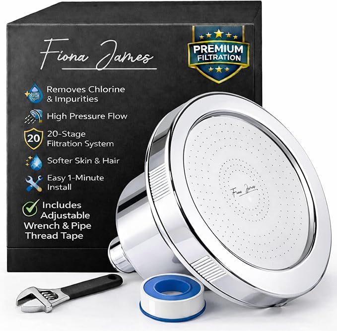 Filtered Shower Head for Hard Water – High Pressure Showerhead with 20-Stage Filter – Removes Chlorine & Heavy Metals – Improves Skin & Hair – Easy Install, Chrome