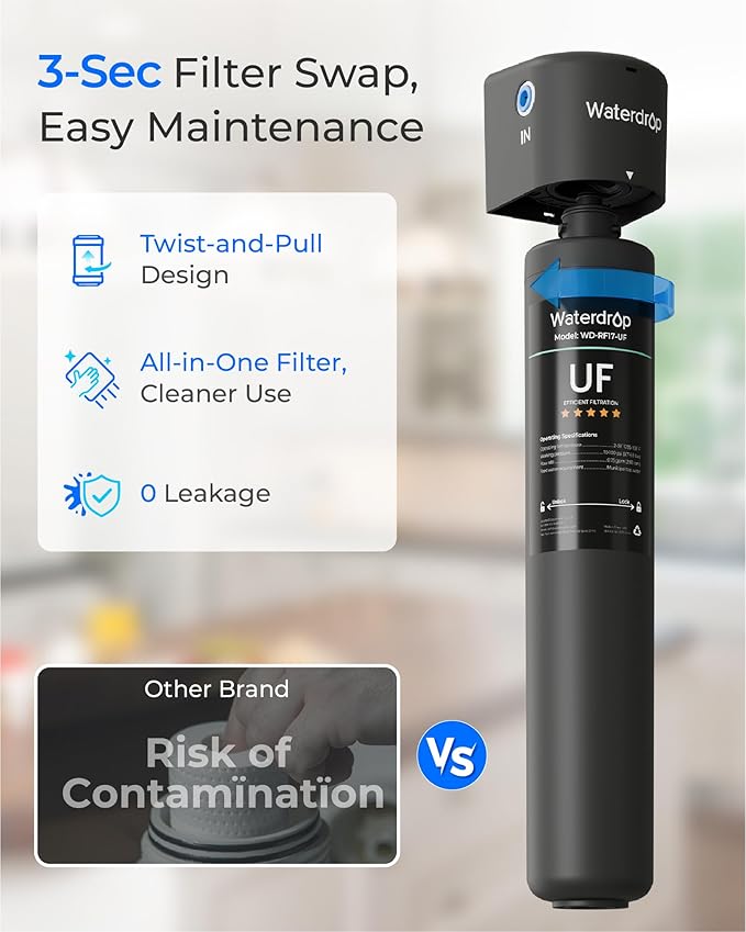 Waterdrop RF17-UF 0.01 μm Water Filter Replacement for Waterdrop 17UA/17UA-UF/17UB/17UB-UF Under Sink Water Filter, Reduces Lead, Chlorine, Bad Taste & Odor, 3 Years