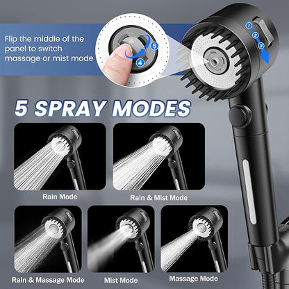 Filtered Shower Head with Handheld, High Pressure 5-Spray Ion Drops Shower Head with Filters for Hard Water, ON/OFF Switch Showerhead for Pets Bath, Shower Heads Filter - Remove Chlorine