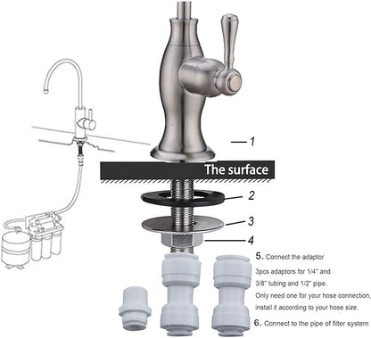 Stainless Steel Water Filter Faucet Delle Rosa Commercial Water Filtration Faucet for Under Sink Water Filter System Modern Brushed Nickel Kitchen Bar Sink Drinking Water Faucet,Non-Air Gap RO Faucets