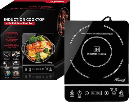 Rosewill Induction Cooker 1800 Watt, Induction Cooktop, Electric Burner with Stainless Steel Pot 10" 3.5 QT 18-8, RHAI-13001