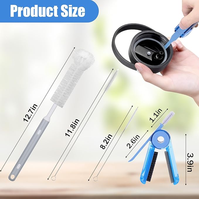 XANGNIER 4 PCS Water Bottle Cleaner Brush Kit for Hydroflask,Wide Straw Lid Brushes,Multifunctional Bottle Brush and Long Handle Scrubbing Bottles Brush for Hydro Flask 16/24/32/40 oz Cups Accessories