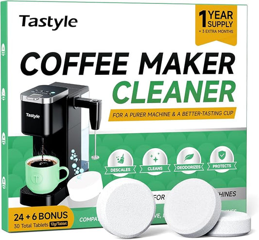 Tastyle Coffee Maker Descaler Cleaner Tablets - 30 Count, Compatible with Keurig, Ninja, Nespresso, Breville, BLACK+DECKER, Powerful Limescale Remover for Drip Coffee & Espresso Machines
