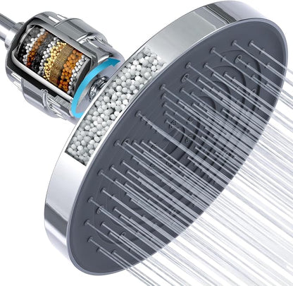 High Pressure Filtered Shower Head Combo with 15-Stage Water Softener Filter Cartridge, Effectively Removes Chlorine & Heavy Metals from Hard Water, Revitalizes Dry Skin and Adds Shine to Hair（Chorme）