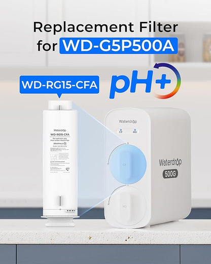 Waterdrop G5P500A-CF Filter, Replacement for Waterdrop G5P500A Undersink Reverse Osmosis System, 6-month Lifetime