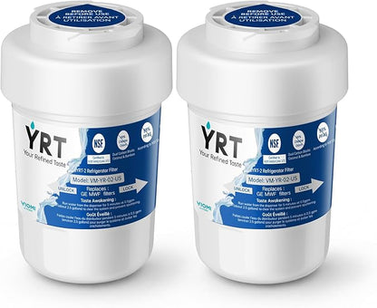 YRT MWF Filter Replacement for GE Fridge, NSF/ANSI 372 & 53 & 42 Certified | Compatible With SmartWater MWFP, MWFA, GWF, HDX FMG-1, WFC1201, RWF1060, GSE25GSHECSS, 197D6321P006, Kenmore 9991, 2 Pack