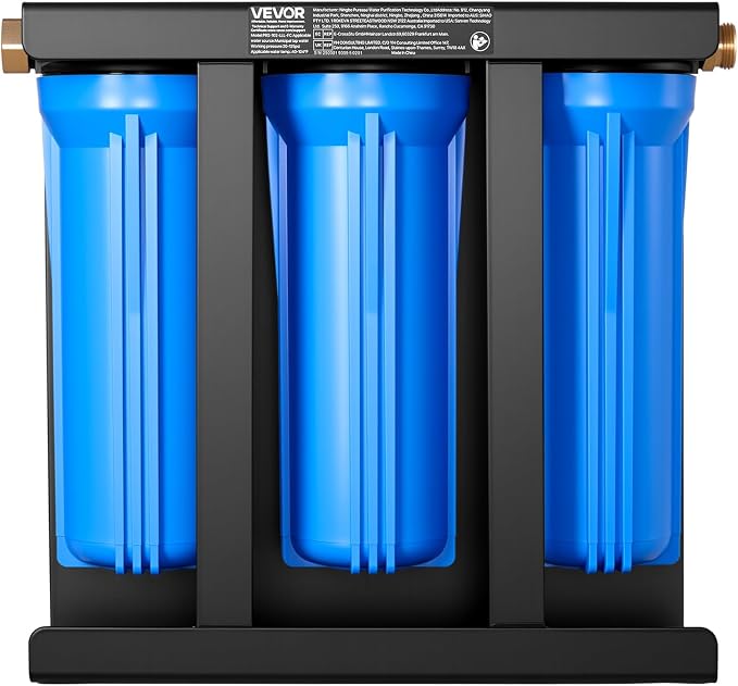 VEVOR RV Water Filter with Bracket, 3-Cartridge 2.5 x 10 in Water Filter System for RVs, Remove Sediments, Chlorine, Bad Tastes, Odors, and Most Contaminants, for Campers, Boats, Vans