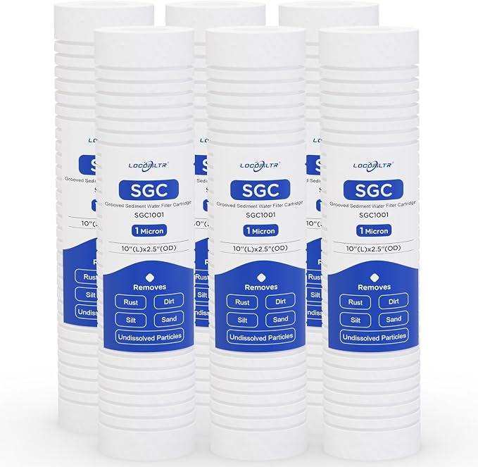 1 Micron 10" x 2.5" PP Grooved Sediment Water Filter Cartridge, 6 Pack | Gradient Density | Whole House Water Filter Replacement for AP1001, AP109, P1, PD-1-934, SDC-25-1001, SGC-25-1001, SP-PD1