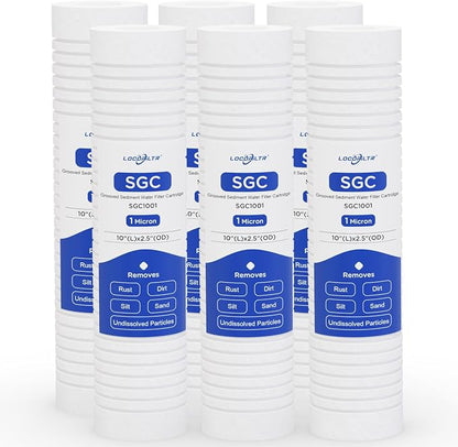 1 Micron 10" x 2.5" PP Grooved Sediment Water Filter Cartridge, 6 Pack | Gradient Density | Whole House Water Filter Replacement for AP1001, AP109, P1, PD-1-934, SDC-25-1001, SGC-25-1001, SP-PD1
