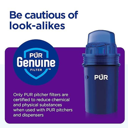 PUR 30-Cup Countertop Water Filter Dispenser, 1 Genuine PUR Filter, 2-in-1 Powerful Filtration, Lasts 2 Months or 40 Gallons, Dishwasher Safe, White/Blue (DS1800Z)