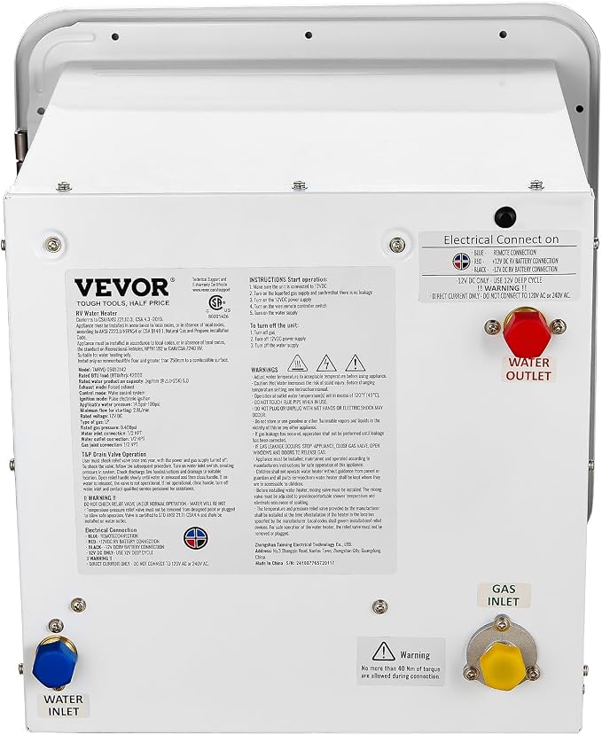 VEVOR RV Tankless Water Heater, 65000 BTU, Instant Shower with 15 x 15 in White Door and Remote Controller, Ideal for RVers' Family Everyday Use