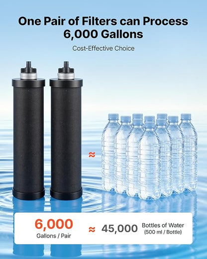 VEVOR Gravity-fed Water Filter System, 2.25G 304 Stainless-Steel Countertop Water Filtration System, Reduces Lead and up to 99% of Chlorine, w/ 2 Carbon Filter, 2 Defluorination Filter, Spigot, Stand