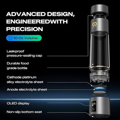 PUREPEBRIX Hydrogen Water Bottle Generator - Up to 6400 PPB, 12-Hour Hydrogen Retention, H2 Certified SPE/PEM Tech, Portable, Recovery & Thoughtful Wellness Gift (Sliver)