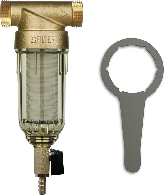 iSpring WGB32BM 3-Stage Whole House Water Filtration System & WSP50 WSP-50 WSP-50-Reusable Whole House Spin Down Sediment Water Filter 50 Micron, 1" MNPT + 3/4" FNPT, 50 Micron, Brass