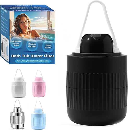 17-STAGE Bath Filter for Tub with Premium Design & Leak-Proof, 7000-Gallon Long-Life Cartridge with Vitamins C & E + Essential Minerals Removes Chlorine and Softens Hair, Skin & Nails | Patent Pending
