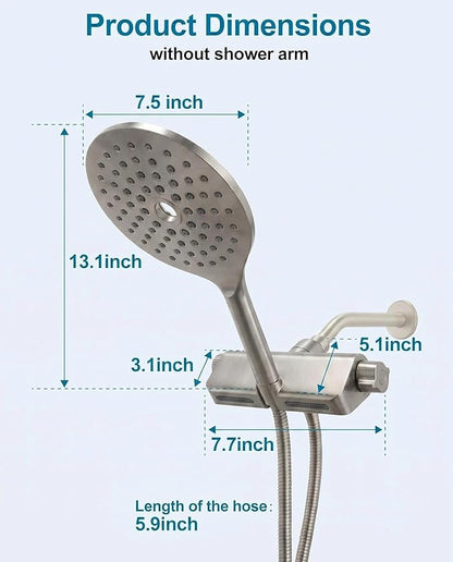 Handheld Shower Head with Filter High Pressure 2-in-1 Dual Spa System 7.5" Rainfall Filtered Showerhead Water Softener Filters for Hard Water 59" Stainless Steel Hose Brushed Nickel
