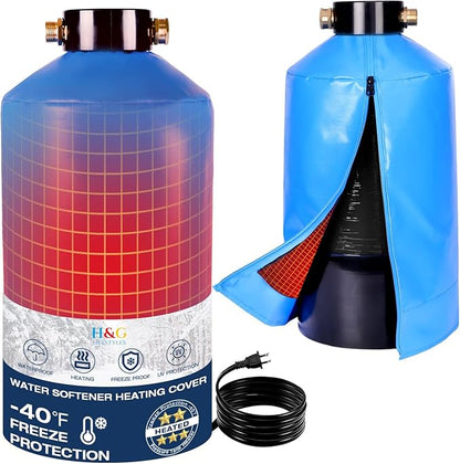 H&G Lifestyles Heated Water Softener Cover for Winter, 65W 110V Heating Pad, 158℉ Insulated Tank Jacket, Outdoor Waterproof & Sunproof Oxford Fabric 19.68"H x 9.5"D