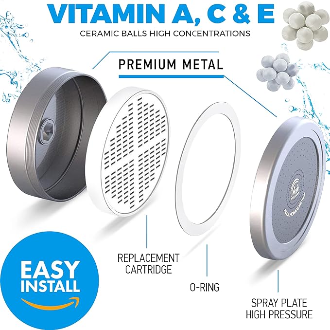 AquaHomeGroup Handheld Shower Head with Filter - 20 Stage Filtration Shower Filter for Hard Water - Vitamin C E and A and 4x filter cartridge bundle