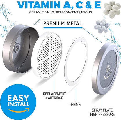 AquaHomeGroup Handheld Shower Head with Filter - 20 Stage Filtration Shower Filter for Hard Water - Vitamin C E and A and 4x filter cartridge bundle