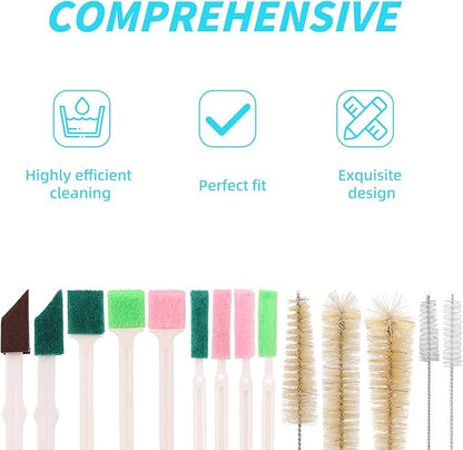 14pcs Pet Water Fountain Cleaning Kit, Multiple Size Material Cat Fountain Cleaning Brush Set with Sponge Most Pet Water Dispensers Cleaner