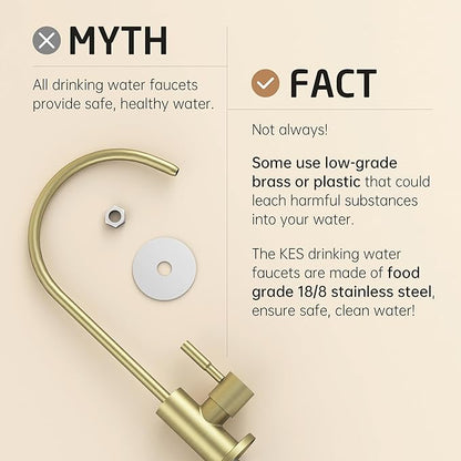 KES RO Faucet Water Filter Faucet Non-Air-Gap Drinking Water Beverage Faucets for Reverse Osmosis Systems Filtration System 304 Stainless Steel Brushed Gold, Z504CLFF18-BZ