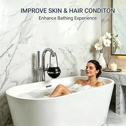 Bath Filter for Tub Faucet,Kinder Bathtub Water Filter for Kids & Babies,3000 Gallons Filtration,Hard Water Softener,Removes Chlorine & Fluoride for Healthy Skin, Hair & Nails,Black