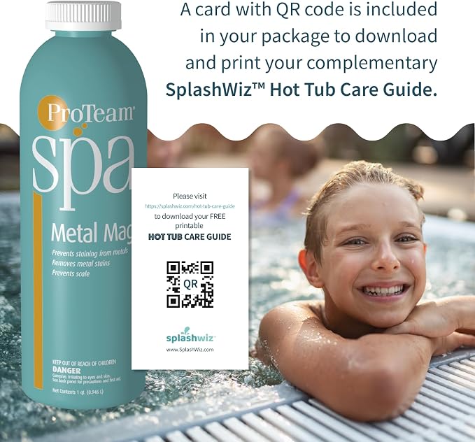 Proteam Spa Metal Magic - Spa Metal Remover for Hot Tub with SplashWiz Hot Tub Chemicals Care Guide - Made in USA (1 qt) (2 Pack)