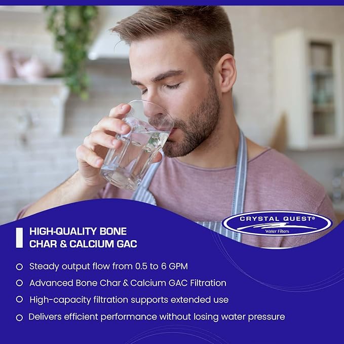 Crystal Quest Calcium GAC Fluoride Reduction Filter - Efficient Fluoride Removal or Reduction - Compact Design - Long-Lasting Capacity - 4-5/8" x 20"