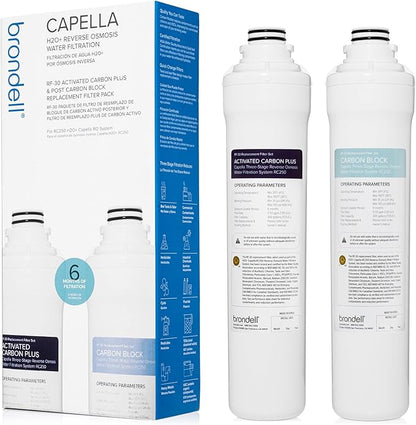 Brondell Reverse Osmosis Replacement Filter Set for Capella RO Water Filtration System, Activated Carbon Plus and Carbon Block Filters, 6 Months Filtration, RF-30