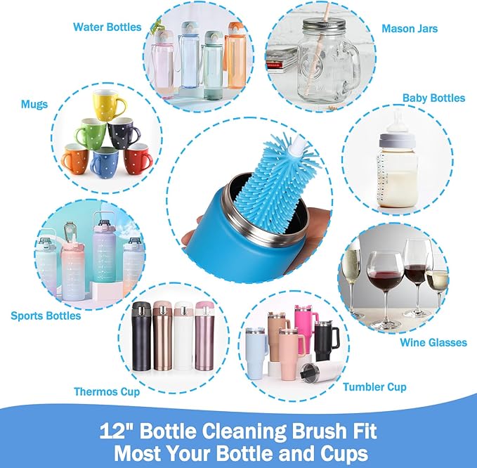XANGNIER 3 PCS Water Bottle Cleaner Brush Set for Zak 12 oz/15 oz,Multifunctional Bottle Brush and Long Straw Cleaner Brush,Cleaning Kit for Zak Tumbler Cup Accessories