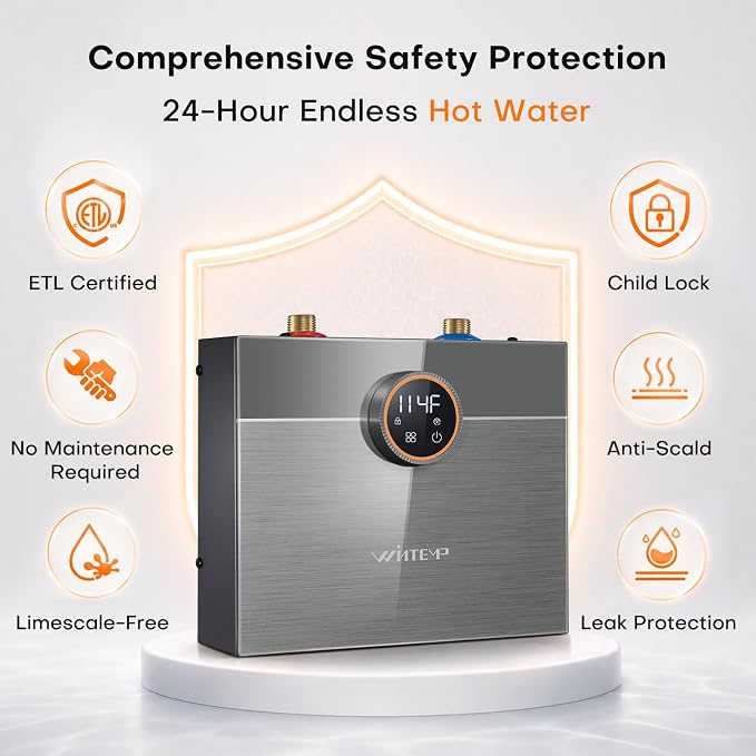 7kW Tankless Water Heater Electric 240V, On-Demand Instant Hot Water | Automatically Maintains Water Temperature Instant Water Heater Under Sink Self-Modulating Technology ETL Certified Eco