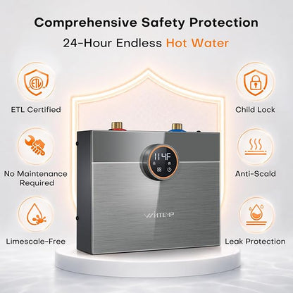 7kW Tankless Water Heater Electric 240V, On-Demand Instant Hot Water | Automatically Maintains Water Temperature Instant Water Heater Under Sink Self-Modulating Technology ETL Certified Eco