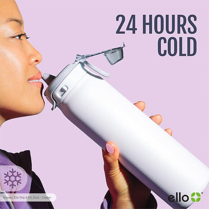 Ello Pop & Fill 22oz Stainless Steel Water Bottle with Quick Fill Technology, Double Walled and Vacuum Insulated Metal, Leak Proof Locking Lid, Sip and Chug, Reusable, BPA Free, Pistachio