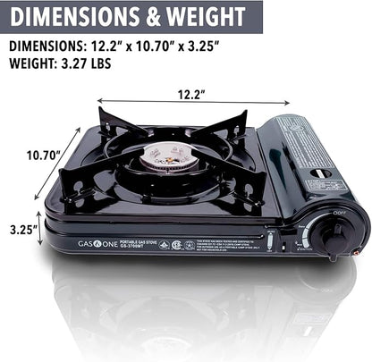 GAS ONE NEW 10,000 BTU CSA List Portable Butane Gas Stove with Carrying Case CSA Listed- Midnight