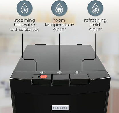 Igloo Bottom-Loading Water Dispenser – Water Cooler Dispenser with Hot & Cold Temperature Settings- Electric Water Dispenser Fits 3- & 5-Gallon Jugs with Child Safety Lock for Home & Office Use– Black