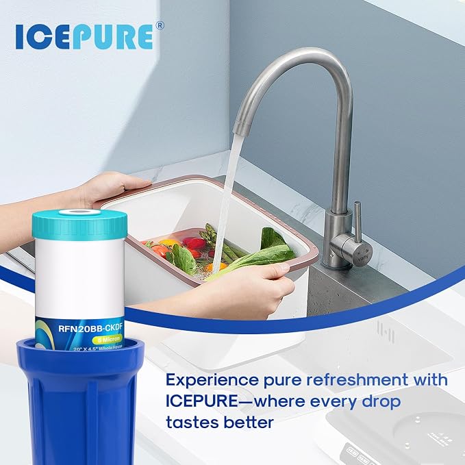 ICEPURE 5 Micron 20" x 4.5" KDF/GAC Resin Reusable Replacement, Heavy Metal Removal Whole House Water Filter Cartridge Compatible with FM25B, RFFE20-BB, CFRFFE-20BB Models, 1-Pack