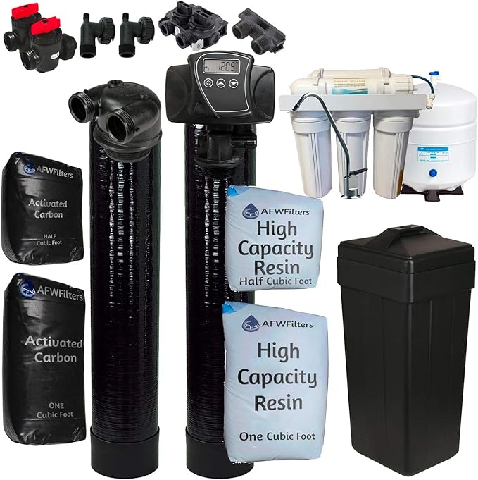 AFW Filters Built Fleck 5600SXT 48,000 Grain Water Softener with Upflow Carbon Filter (8% Resin with Drinking Water RO)