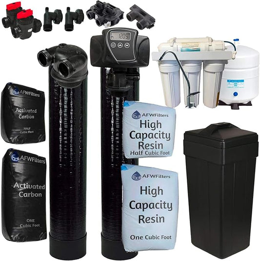 AFW Filters Built Fleck 5600SXT 48,000 Grain Water Softener with Upflow Carbon Filter (8% Resin with Drinking Water RO)