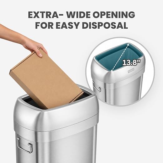iTouchless 30G Commercial Trash Can with Wheels | Open Top Stainless Steel | Heavy-Duty 114L Oval Bin with 2 AbsorbX Odor Filters. ADA Compliant for Restaurant Restroom Hotel Office Healthcare Retail