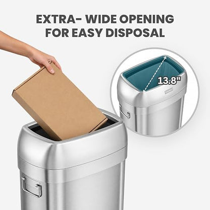 iTouchless 30G Commercial Trash Can with Wheels | Open Top Stainless Steel | Heavy-Duty 114L Oval Bin with 2 AbsorbX Odor Filters. ADA Compliant for Restaurant Restroom Hotel Office Healthcare Retail