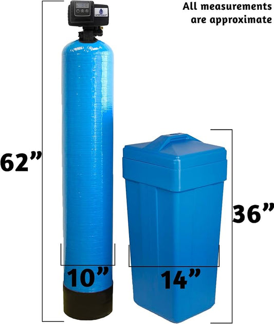 AFWFilters 1.5 Cubic Foot (48k) Whole Home Water Softener with High Capacity Resin, 1" Stainless Steel FNPT Connection, and Blue Tanks
