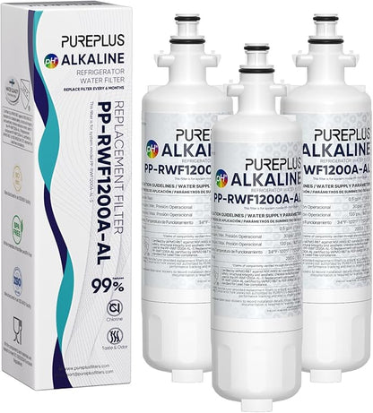 PUREPLUS Alkaline 9690 Replacement for Kenmore Elite 469690, LG LT700P, RFC 1200A, ADQ36006102, ADQ36006101,LFX28968ST,LFXS29626S,LFXS30766S,LFX31925ST,PL-500,RWF1052, Refrigerator Water Filter, 3PACK