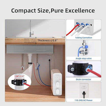 MIZUDO 600GPD Reverse Osmosis System, Pureflo Mini Size 8-Stage Tankless Reverse Osmosis Water Filter, 3:1 RO Filtration System Under Sink, Leak-Free, Reduce PFAS & Fluoride