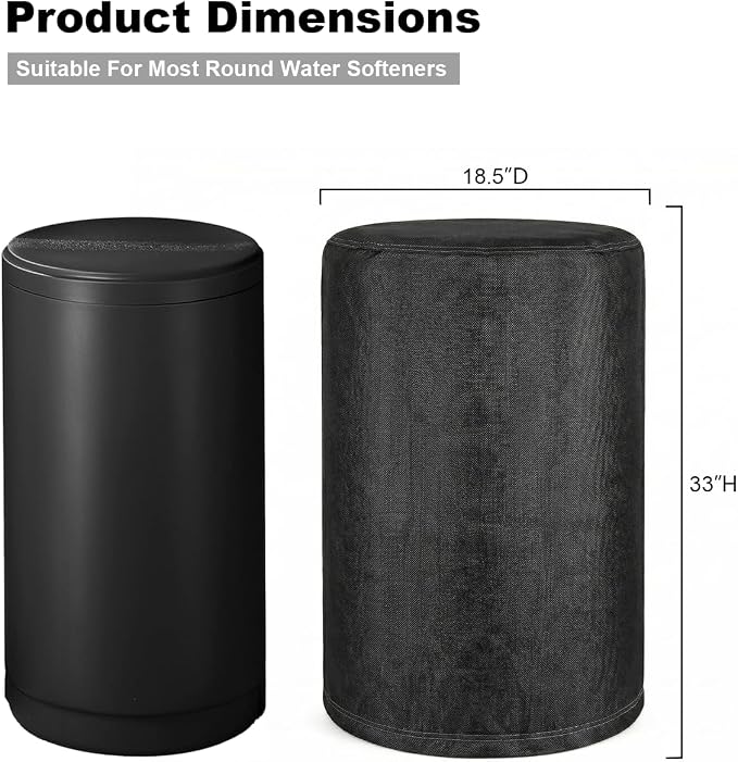 Deosk 18.5"X33" Cover For Water Softener Salt Brine Tank, Outdoor Waterproof Home Water Softener Storage Covers-Round Salt Brine Tank Protective Cover With Zipper And Adjustable Drawstring(Black)