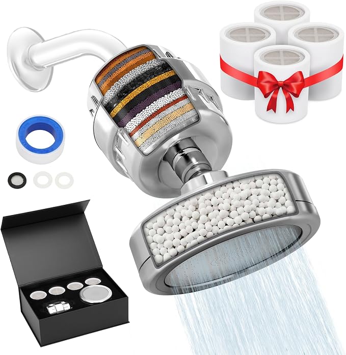 Filtered Shower Head,5 Replaceable Filter Cartridges 20+3 Stage Shower Filter for Hard Water with Vitamin C & E for Healthy Skin & Hair, Removes Chlorine, Heavy Metals & Harmful Substances