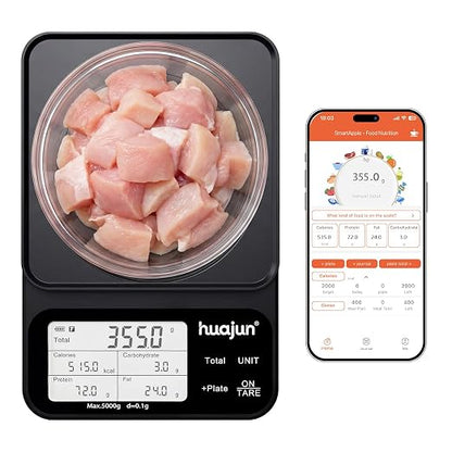 Smart Kitchen Food Scale with Nutritional Calculator, Free App & Bluetooth with 30 Nutrients, Calorie & Macro Tracking, Personalized Goals, Food Preload, Barcode Scan, Coffee Scale Mode, 11lb/5kg