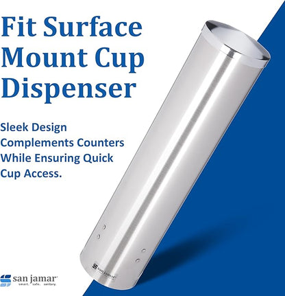 San Jamar Large Pull-Type Cup Dispenser 6-12 Oz. Flat Bottom Cups, 4.5 - 7 Oz Cone Cups with Flip Cap for Restaurants, Home, and Office, Stainless Steel, 16 Inches, Silver