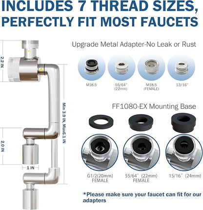 Frizzlife Water Filter for Sink Faucet Extender, Certified Reduce 99% Chlorine, 1080° Rotating Tap Aerator, 3 Modes Spray Attachment for kitchen/Bathroom/Toddlers, Extra Extension