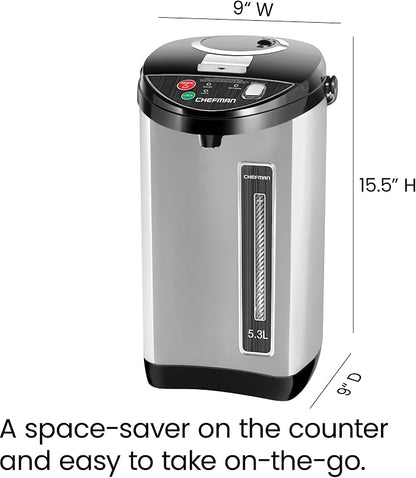 Chefman Electric Hot Water Pot Urn w/Auto & Manual Dispense Buttons, Safety Lock, Instant Heating for Coffee & Tea, Auto-Shutoff & Boil Dry Protection, Insulated Stainless Steel, 3.6L/3.8 Qt/20+ Cups