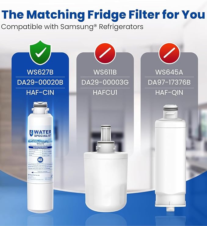 Waterspecialist DA29-00020B Replacement for Samsung® Water Filter DA29-00020B, HAF-CIN/EXP, DA29-00020B-1, HDX FMS-2, RS25J500DSR, RF28HMEDBSR, RF263BEAESR, RF4287HARS, DA97-08006A-1, 4 Filters